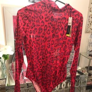 Topshop x Halpern pink & red bodysuit in size US 8